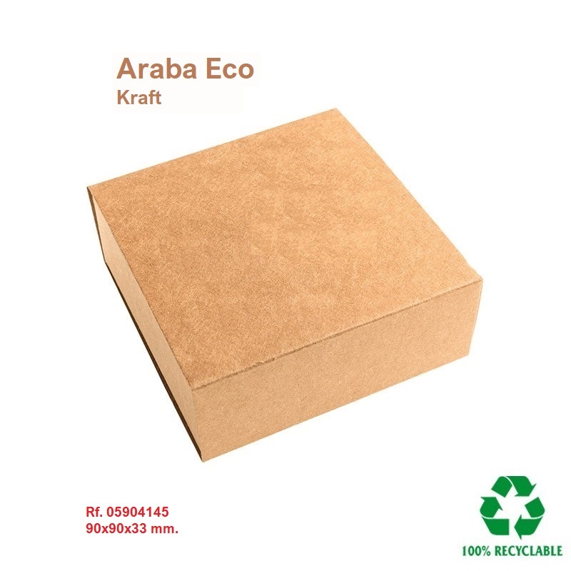 Caja ECO ARABA Kraft juego-cadena/colg. 90x90x33 mm.